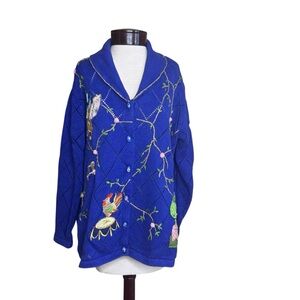 Storybook Knit Royal Collectables Blue Floral Art Wear Cottagecore Sweater 1X
